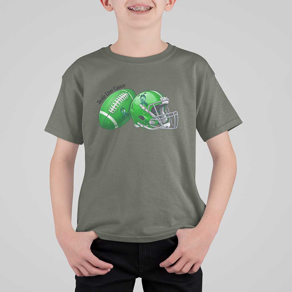 Liver Cancer Support Gift T Shirt For Kid October Tackle Cancer Football