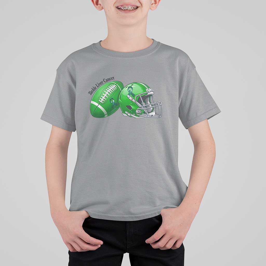 Liver Cancer Support Gift T Shirt For Kid October Tackle Cancer Football