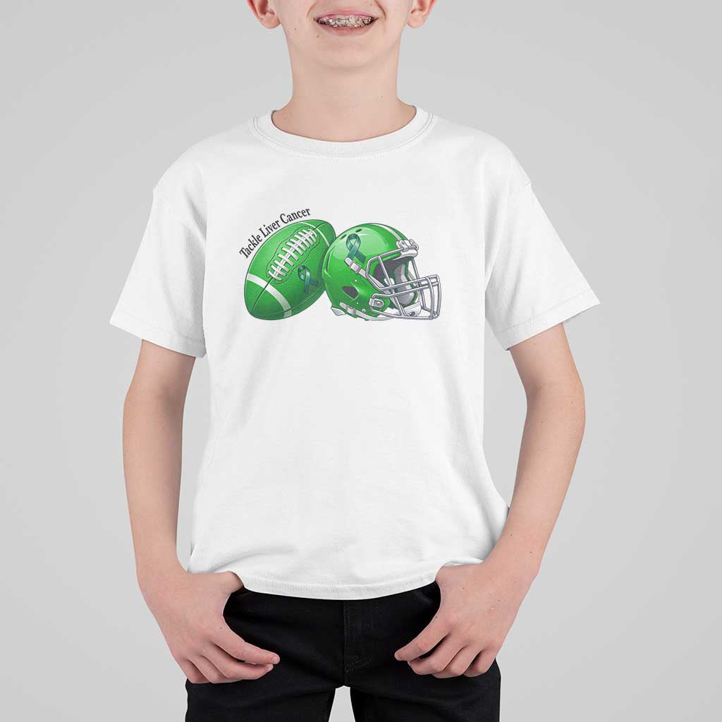 Liver Cancer Support Gift T Shirt For Kid October Tackle Cancer Football