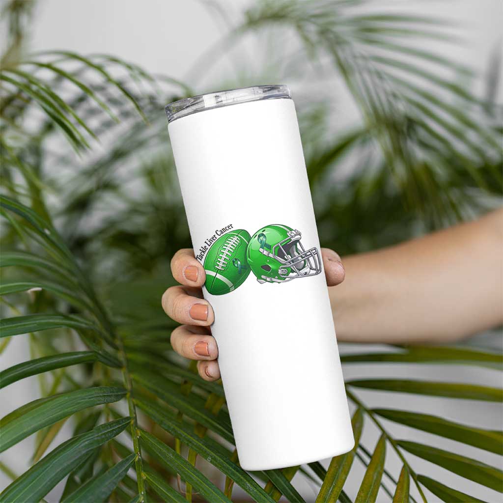 Liver Cancer Support Gift Skinny Tumbler October Tackle Cancer Football