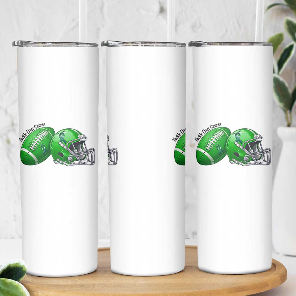 Liver Cancer Support Gift Skinny Tumbler October Tackle Cancer Football