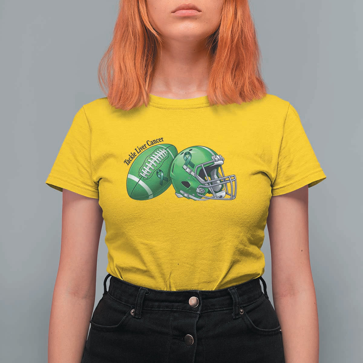 Liver Cancer Support Gift T Shirt For Women October Tackle Cancer Football