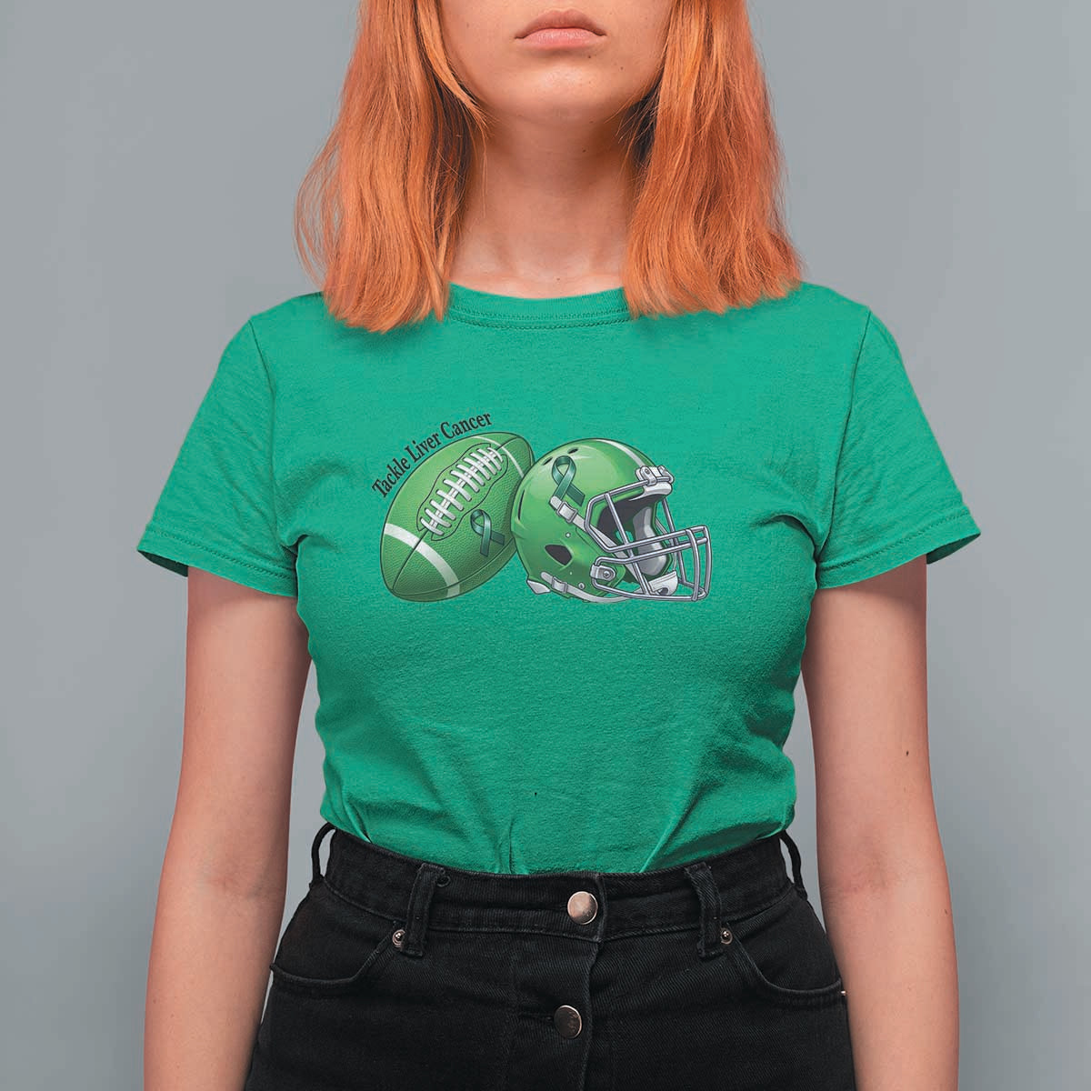 Liver Cancer Support Gift T Shirt For Women October Tackle Cancer Football