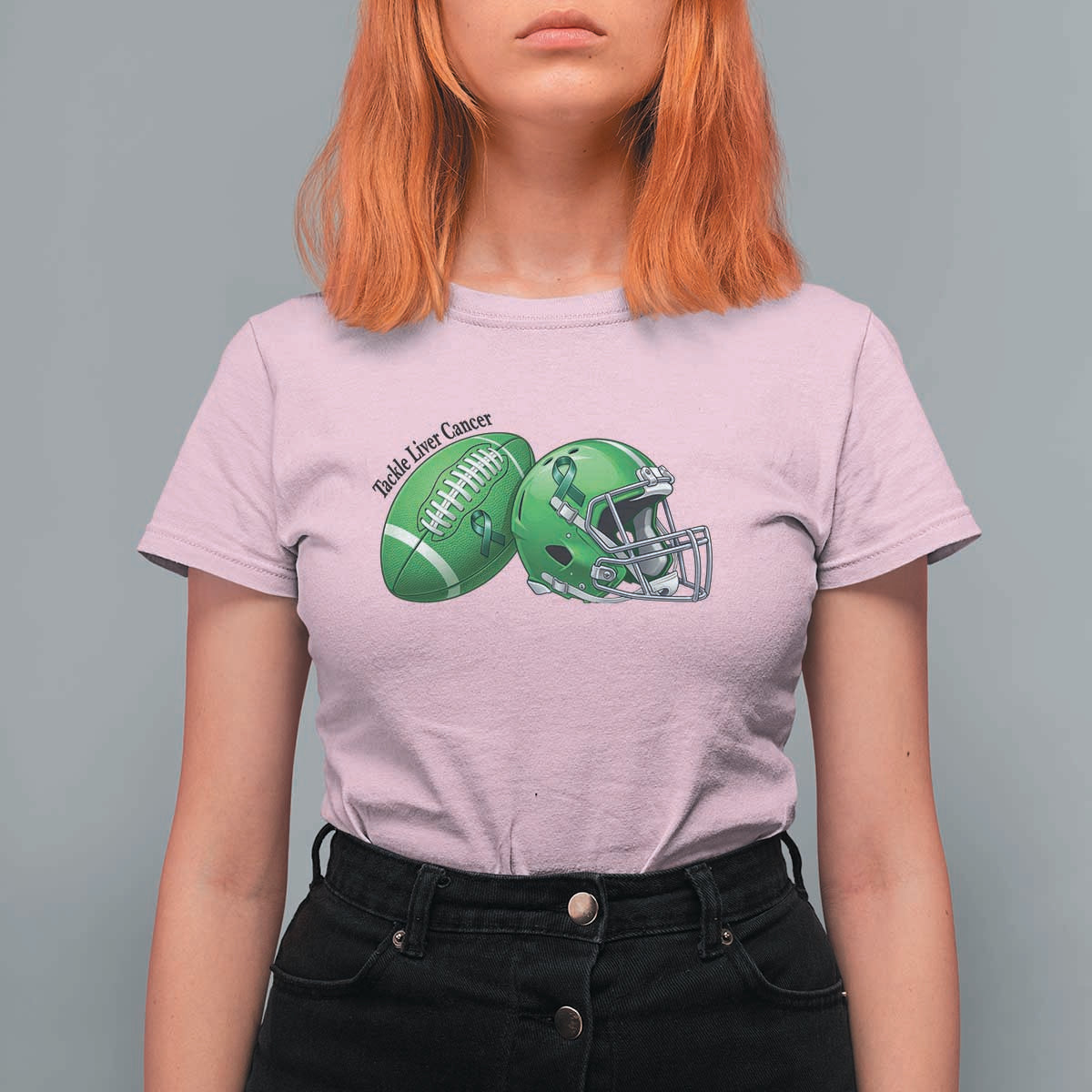 Liver Cancer Support Gift T Shirt For Women October Tackle Cancer Football