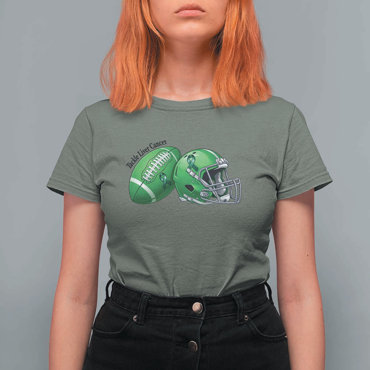 Liver Cancer Support Gift T Shirt For Women October Tackle Cancer Football
