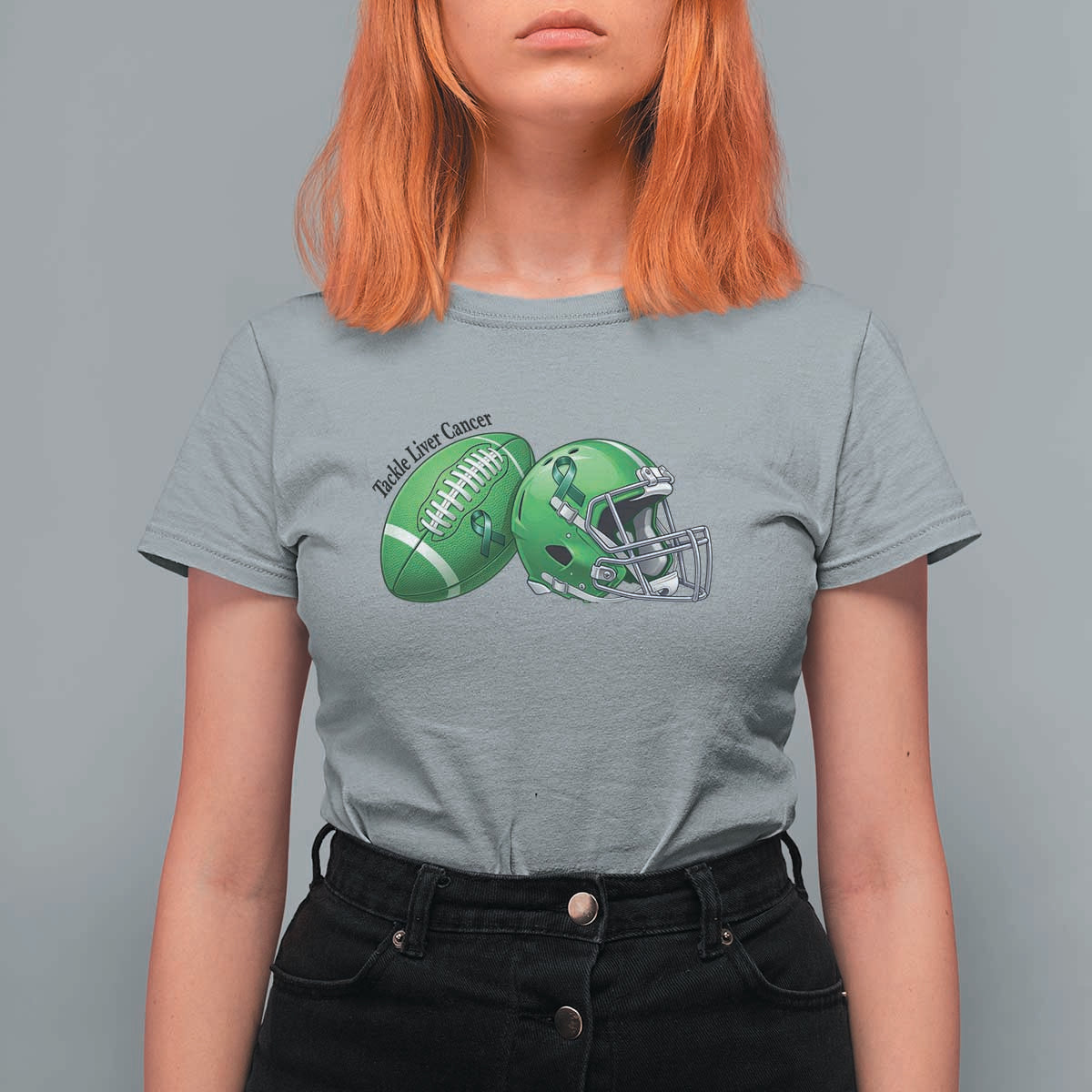 Liver Cancer Support Gift T Shirt For Women October Tackle Cancer Football