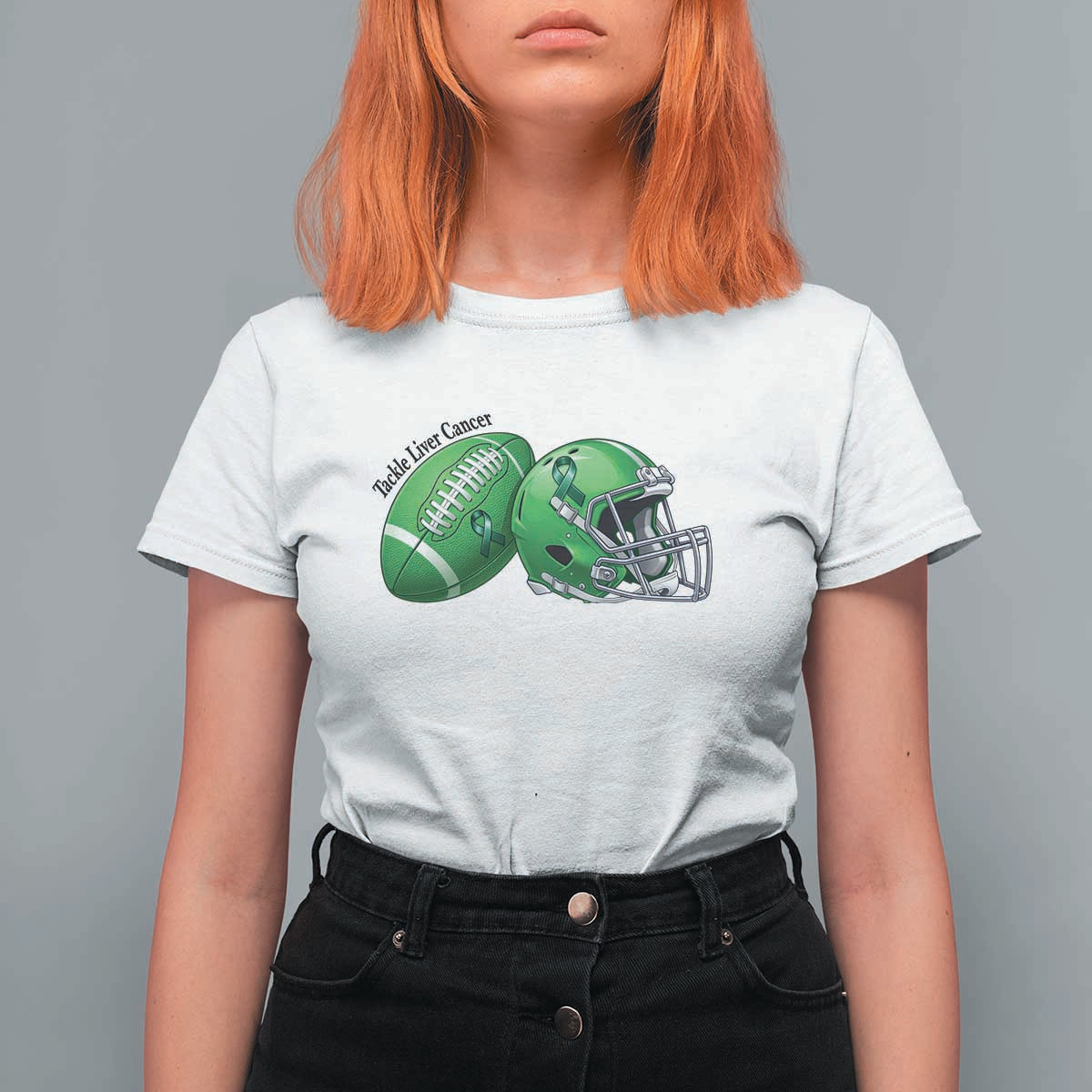 Liver Cancer Support Gift T Shirt For Women October Tackle Cancer Football