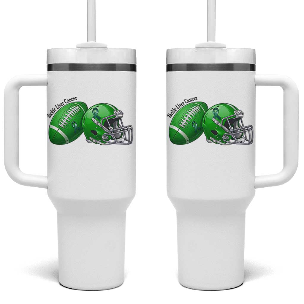 Liver Cancer Support Gift Tumbler With Handle October Tackle Cancer Football