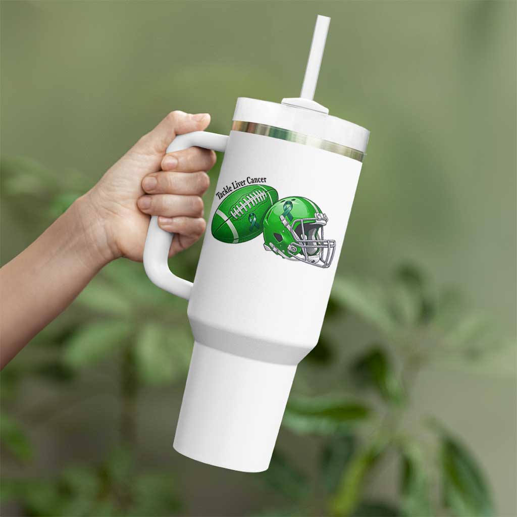 Liver Cancer Support Gift Tumbler With Handle October Tackle Cancer Football