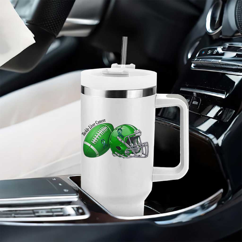 Liver Cancer Support Gift Tumbler With Handle October Tackle Cancer Football