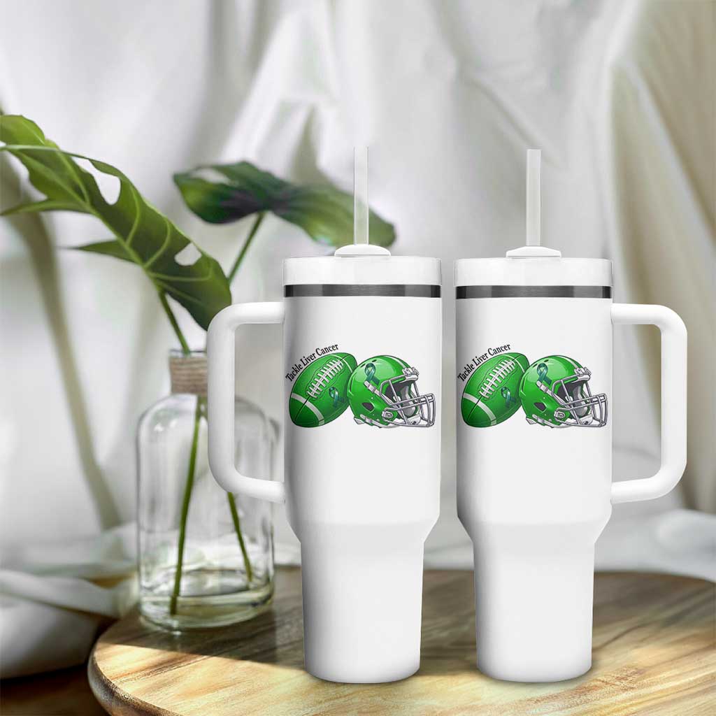Liver Cancer Support Gift Tumbler With Handle October Tackle Cancer Football