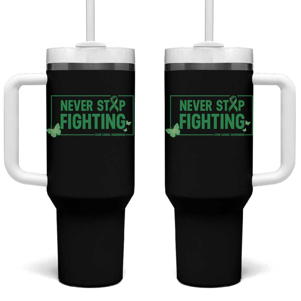 Liver Cancer Warrior Tumbler With Handle Never Stop Fighting Support Gift