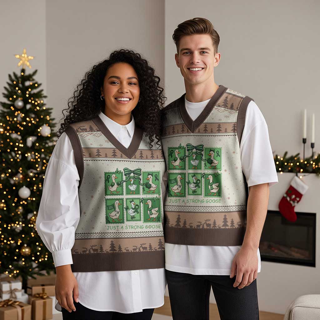 Funny Liver Cancer Warrior Support Gift V-Neck Knit Sweater Vest Just A Strong Goose