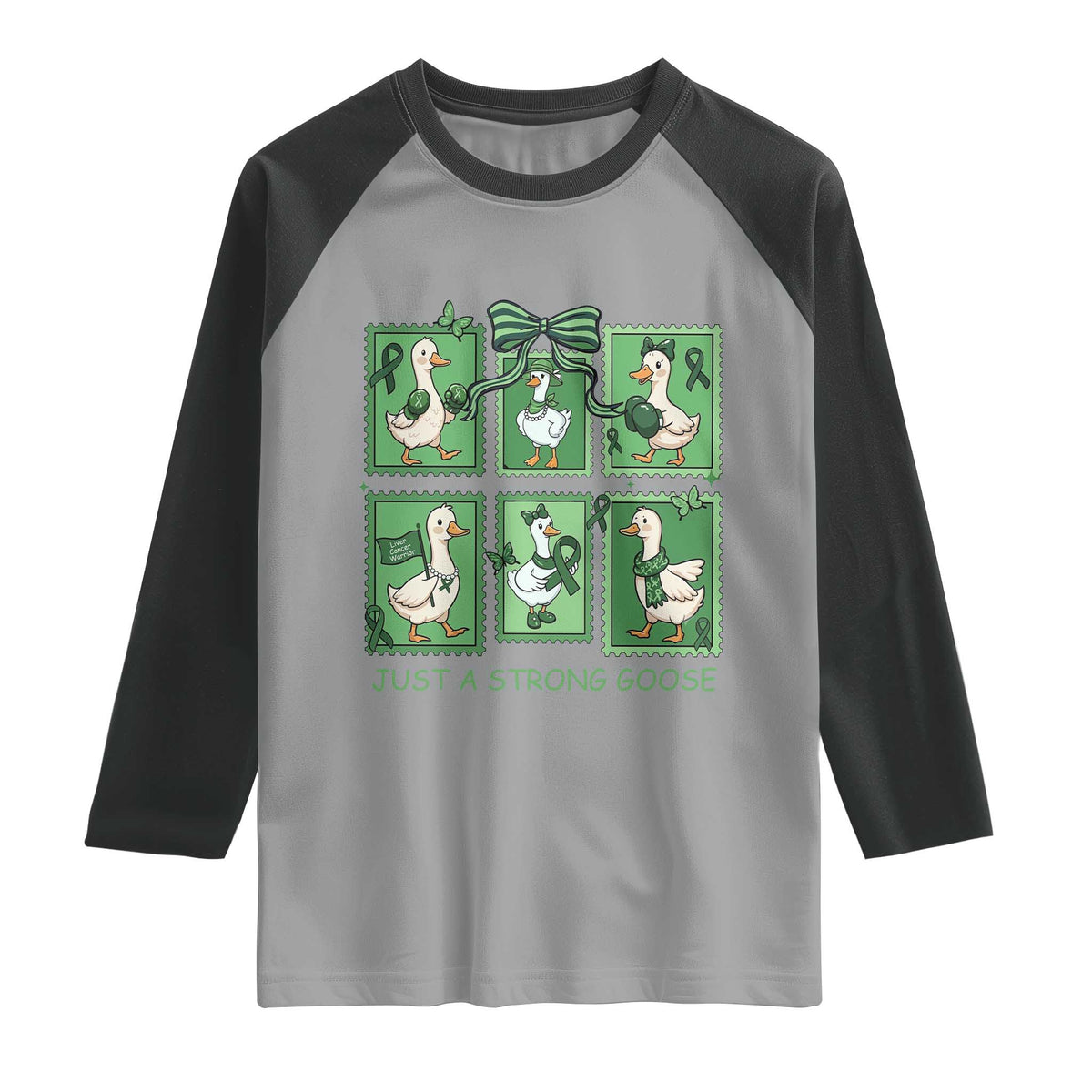 Funny Liver Cancer Warrior Support Gift Raglan Shirt Just A Strong Goose