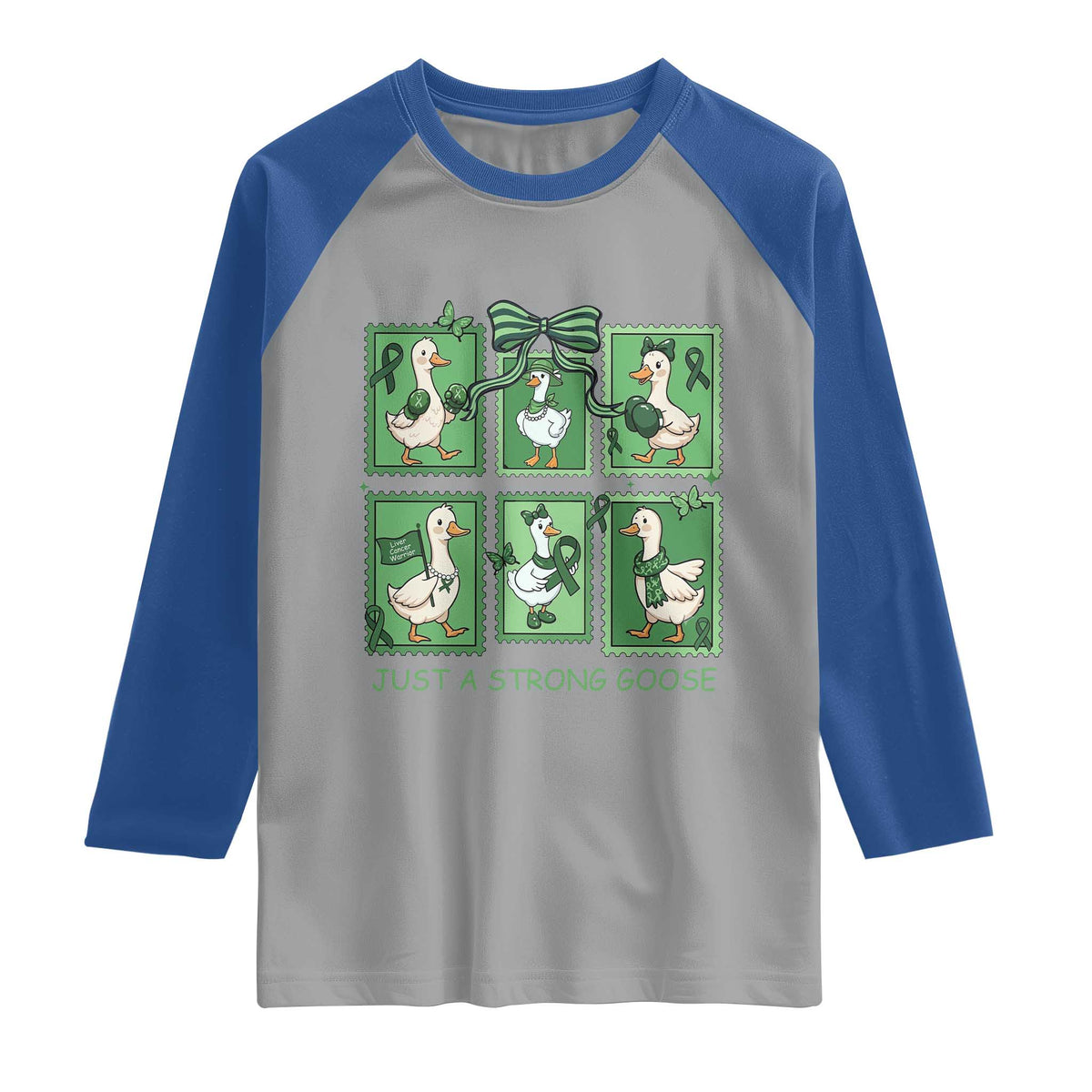 Funny Liver Cancer Warrior Support Gift Raglan Shirt Just A Strong Goose