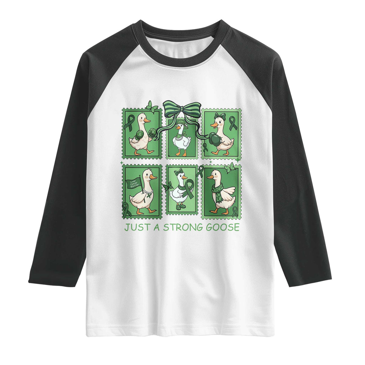 Funny Liver Cancer Warrior Support Gift Raglan Shirt Just A Strong Goose