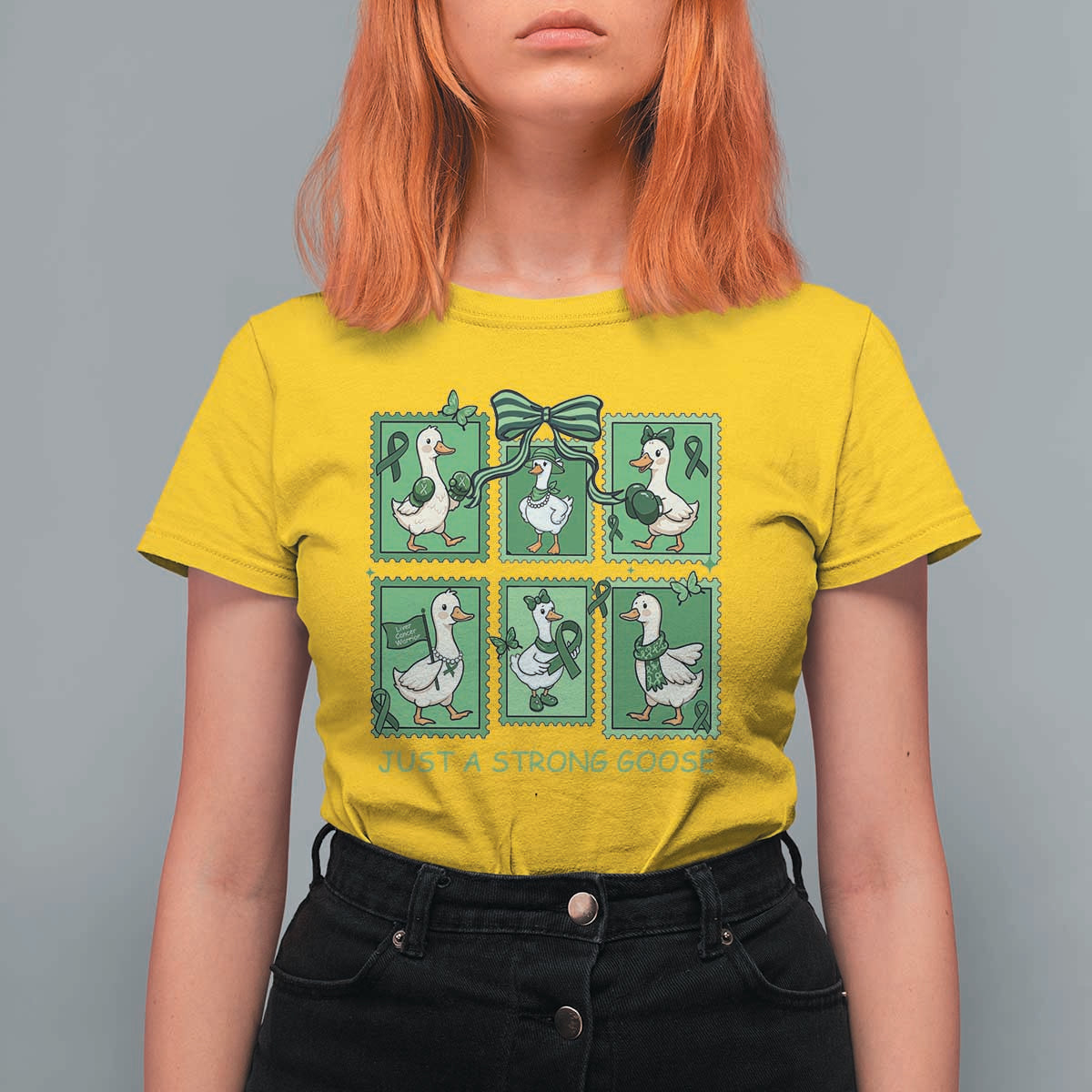 Funny Liver Cancer Warrior Support Gift T Shirt For Women Just A Strong Goose