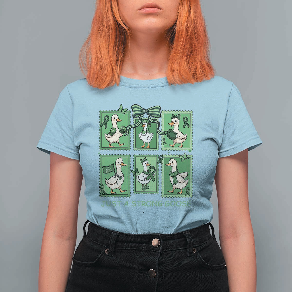 Funny Liver Cancer Warrior Support Gift T Shirt For Women Just A Strong Goose