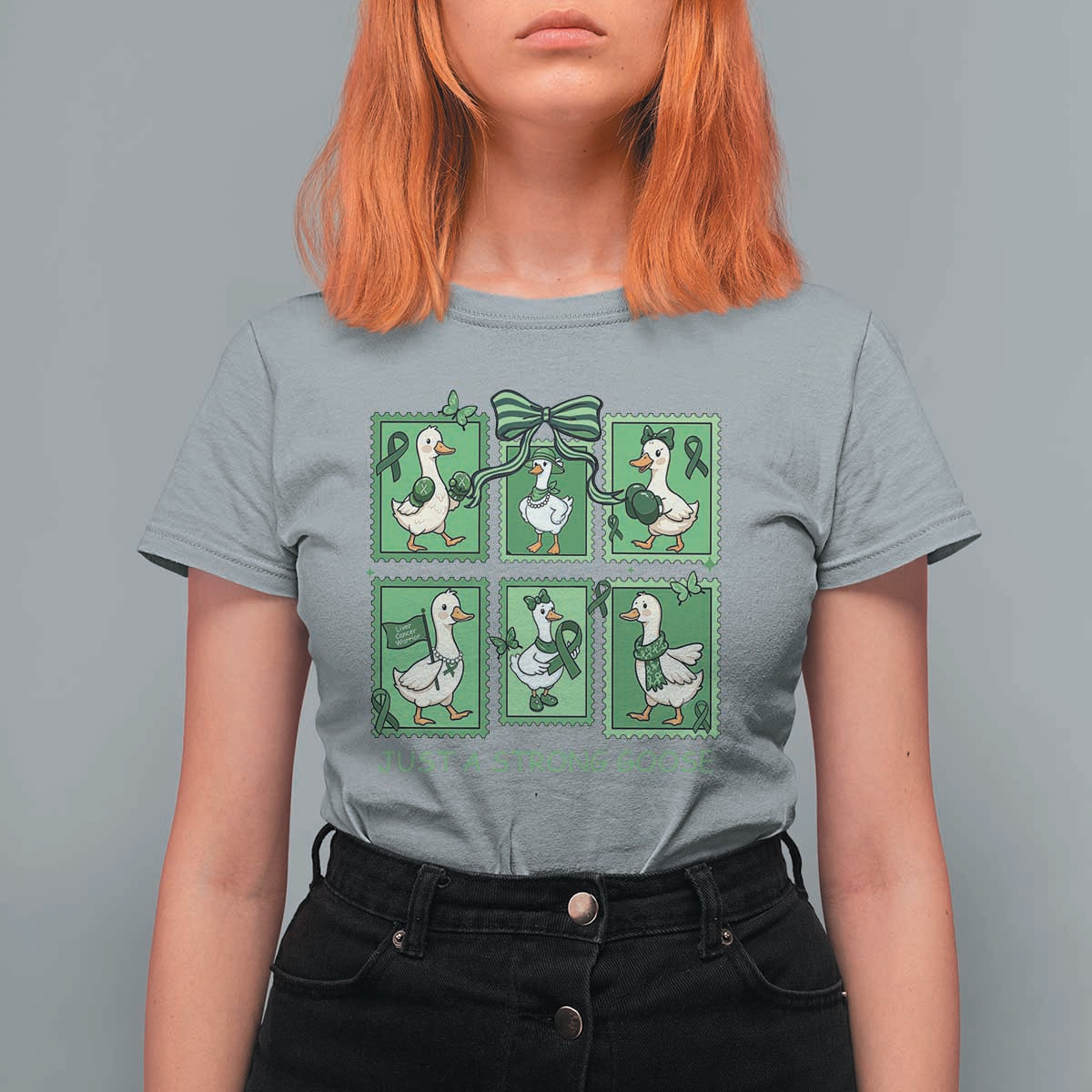 Funny Liver Cancer Warrior Support Gift T Shirt For Women Just A Strong Goose