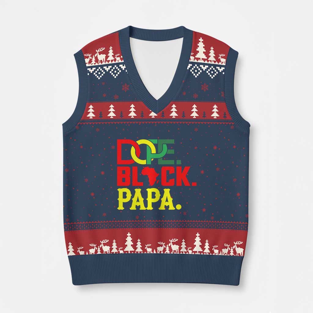 Dope Black Papa V-Neck Knit Sweater Vest Melanin King Fathers Day Gift