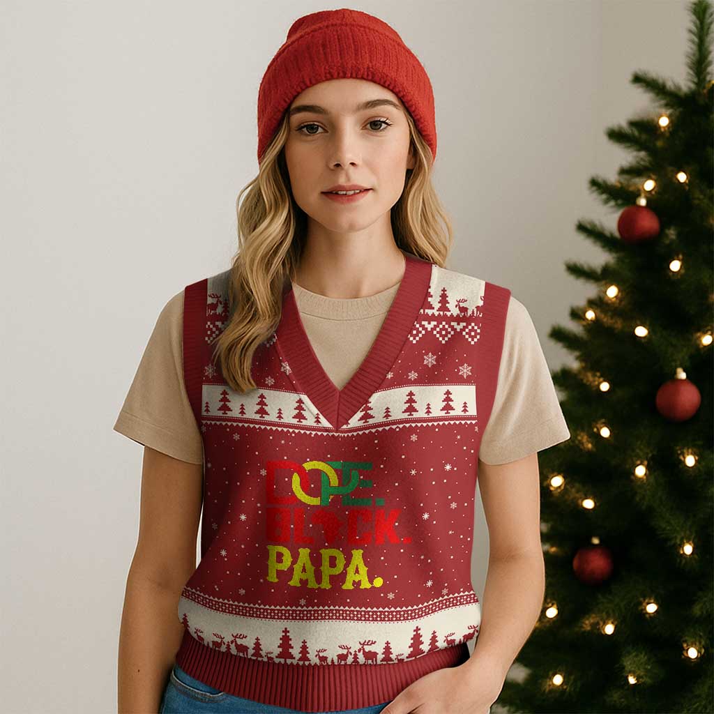 Dope Black Papa V-Neck Knit Sweater Vest Melanin King Fathers Day Gift