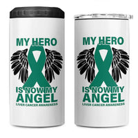 Liver Cancer Awareness Memorial Gift 4 in 1 Can Cooler Tumbler My Hero Is Now My Angel