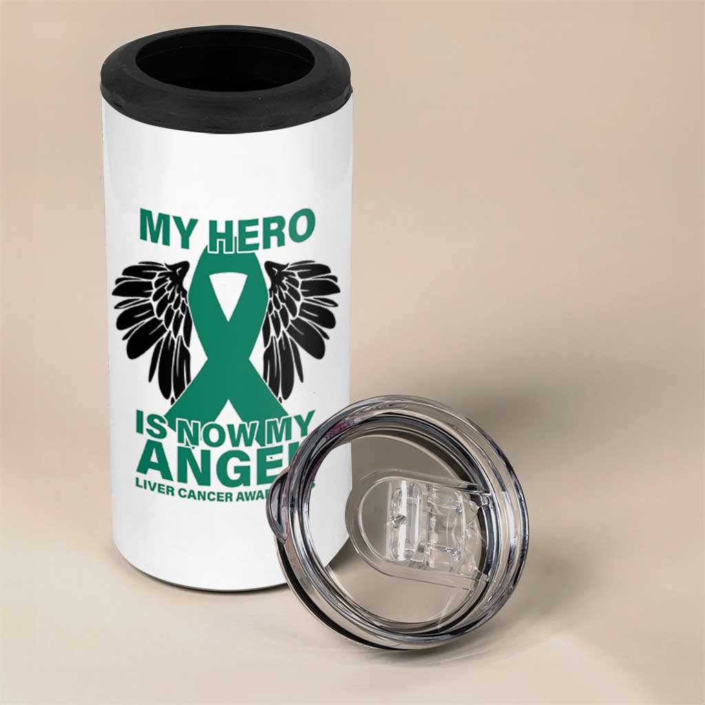 Liver Cancer Awareness Memorial Gift 4 in 1 Can Cooler Tumbler My Hero Is Now My Angel