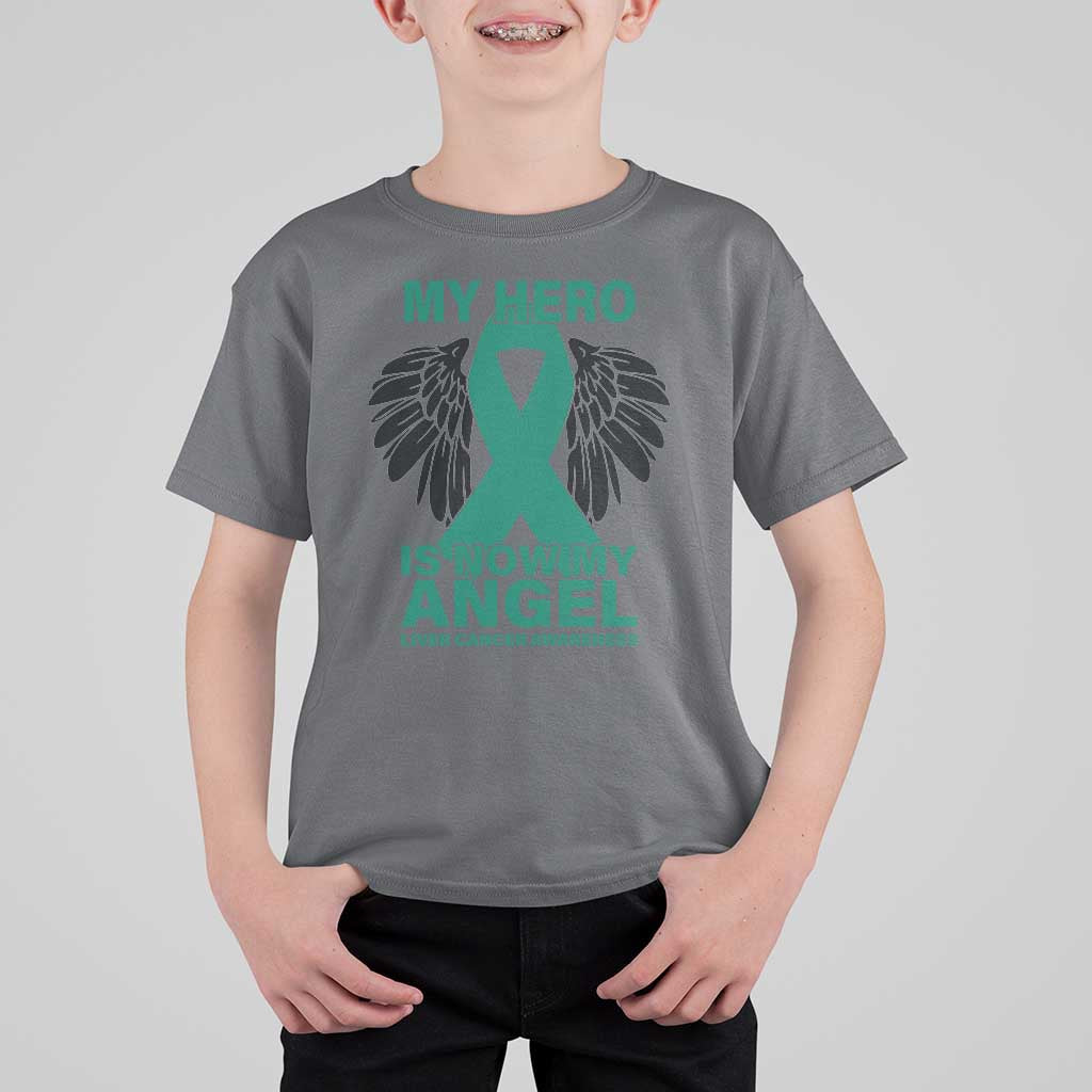 Liver Cancer Awareness Memorial Gift T Shirt For Kid My Hero Is Now My Angel