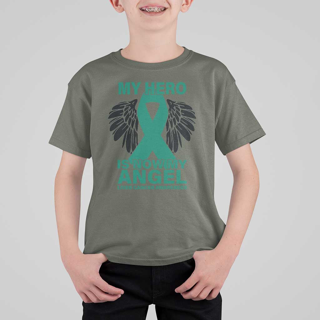 Liver Cancer Awareness Memorial Gift T Shirt For Kid My Hero Is Now My Angel