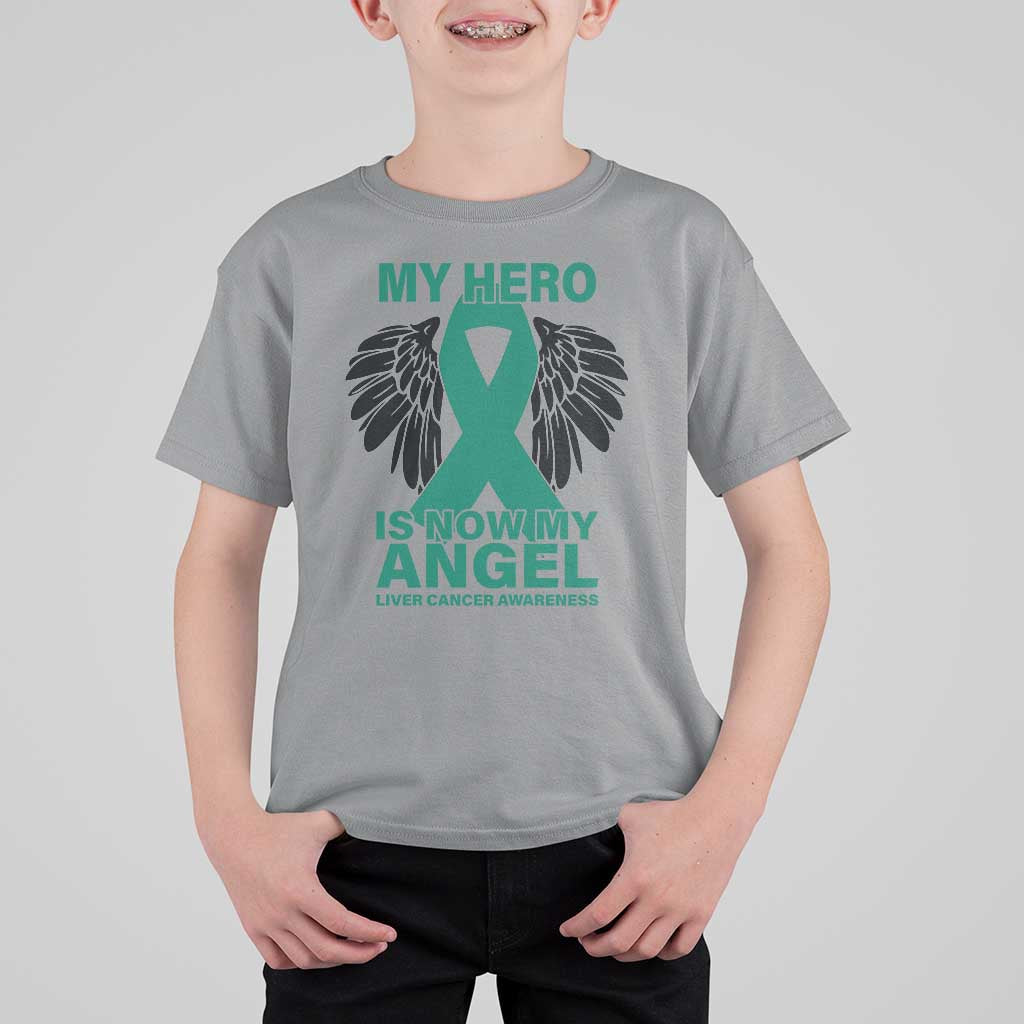 Liver Cancer Awareness Memorial Gift T Shirt For Kid My Hero Is Now My Angel