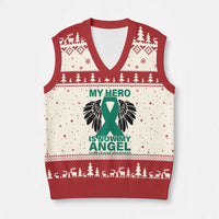 Liver Cancer Awareness Memorial Gift V-Neck Knit Sweater Vest My Hero Is Now My Angel