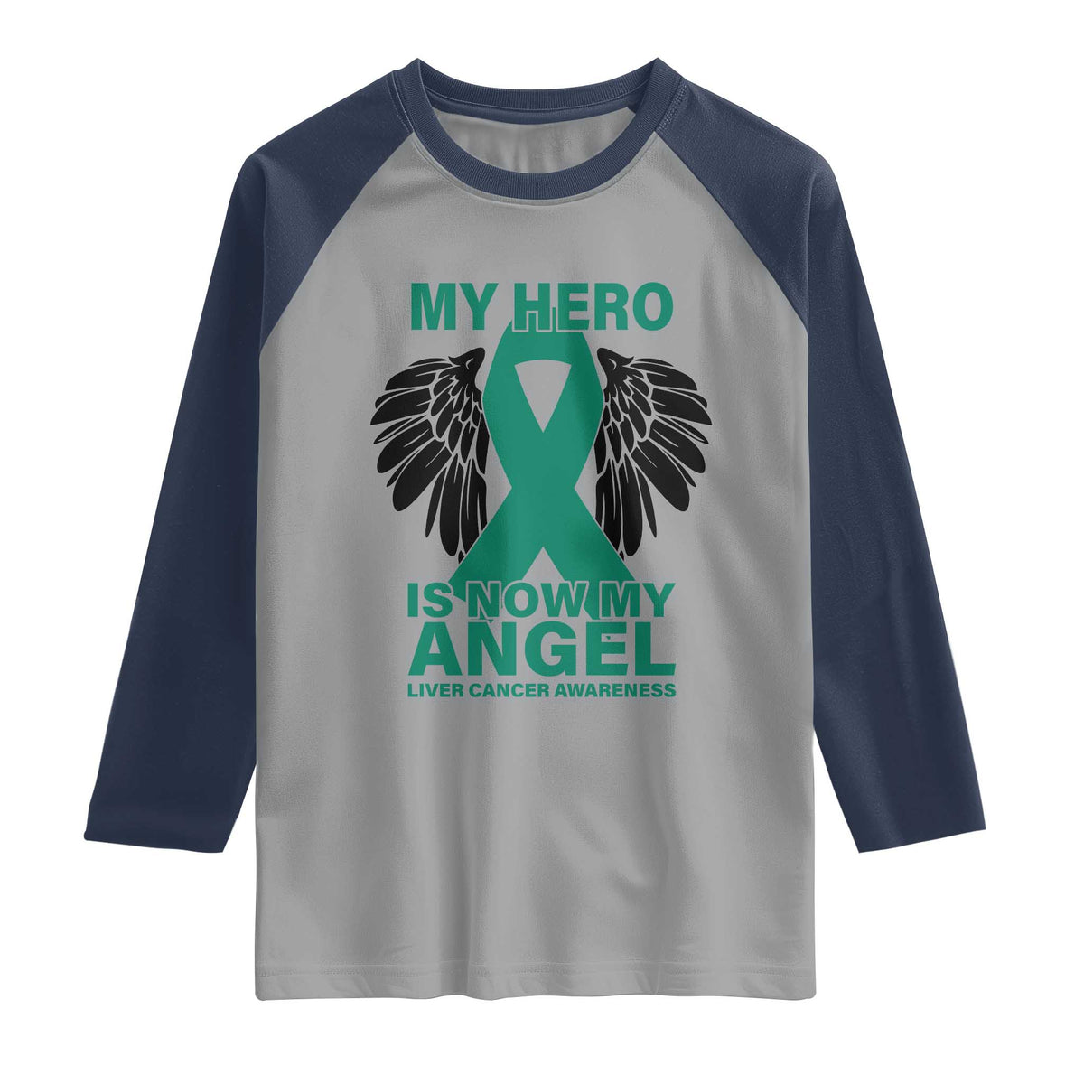 Liver Cancer Awareness Memorial Gift Raglan Shirt My Hero Is Now My Angel