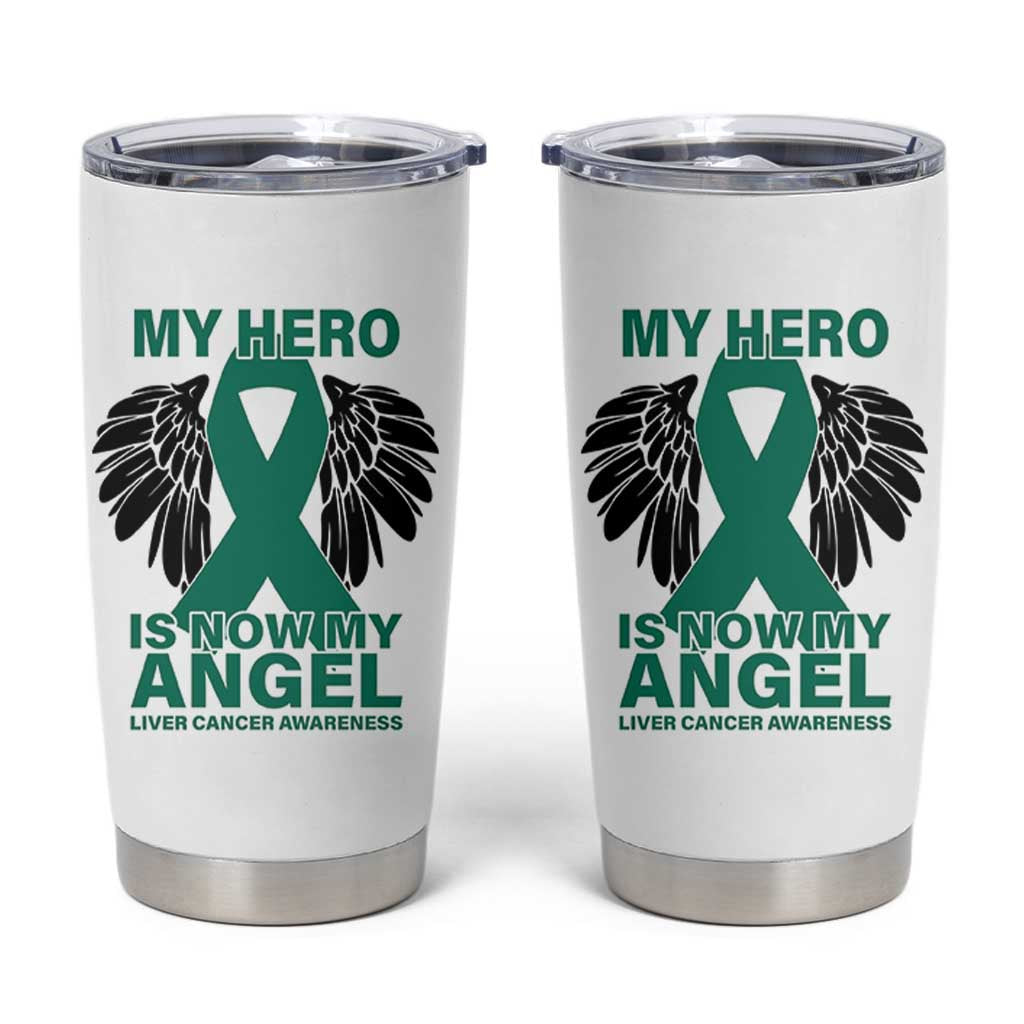 Liver Cancer Awareness Memorial Gift Tumbler Cup My Hero Is Now My Angel