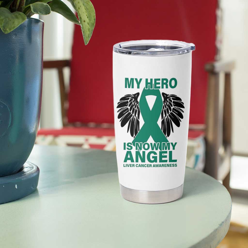 Liver Cancer Awareness Memorial Gift Tumbler Cup My Hero Is Now My Angel