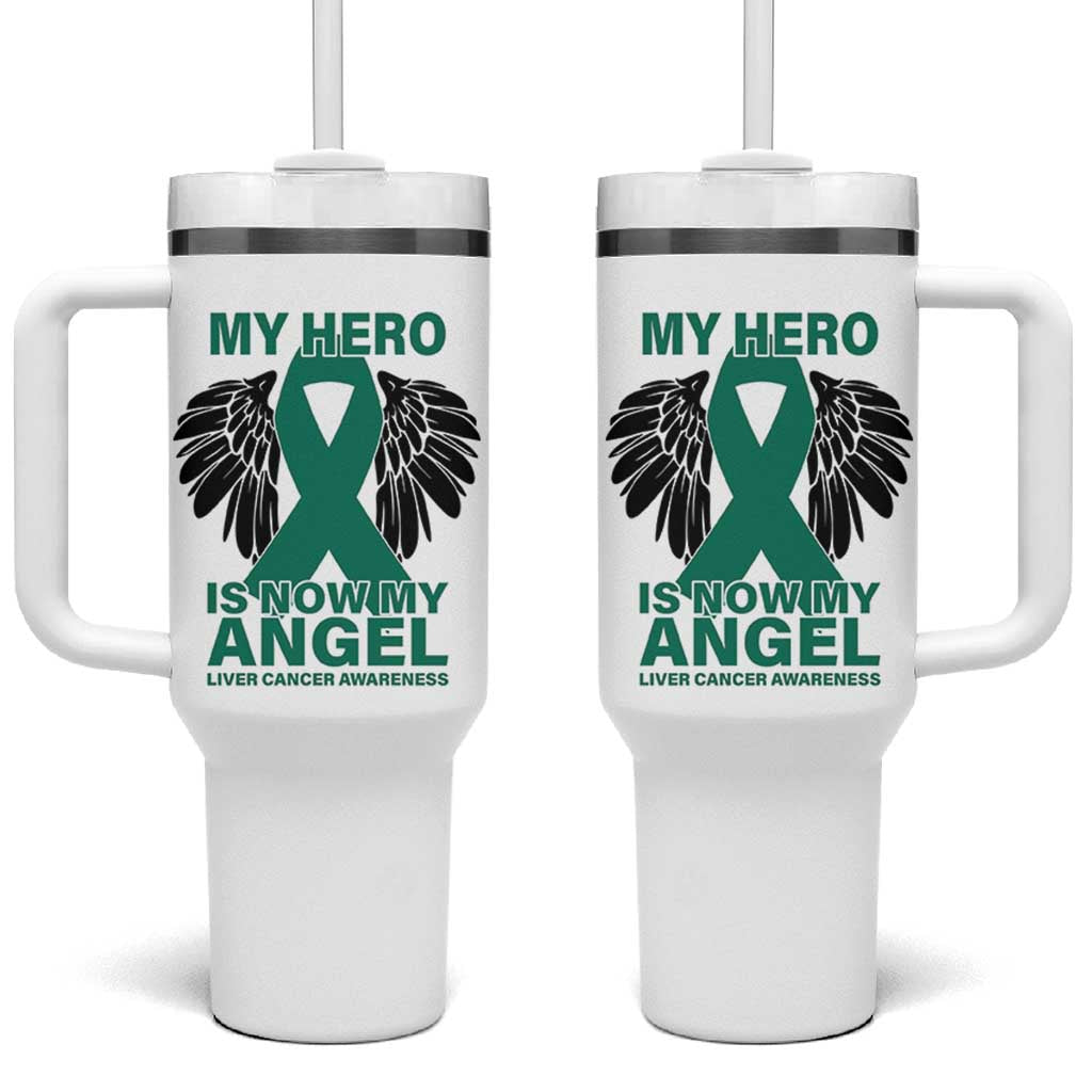 Liver Cancer Awareness Memorial Gift Tumbler With Handle My Hero Is Now My Angel
