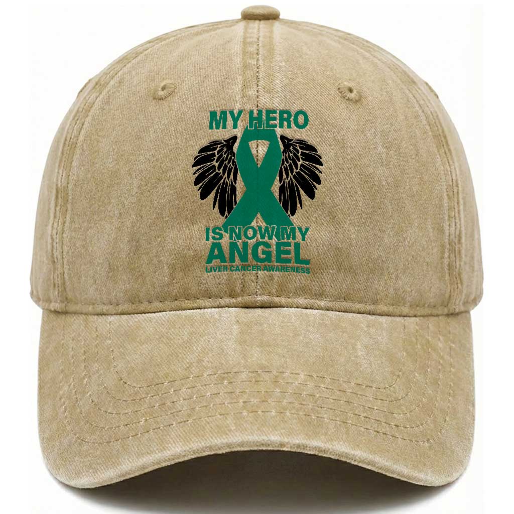 Liver Cancer Awareness Memorial Gift Washed Cotton Baseball Cap My Hero Is Now My Angel