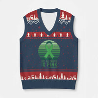 Liver Cancer Awareness V-Neck Knit Sweater Vest Not All Cancer Is Pink Ribbon Support Gift