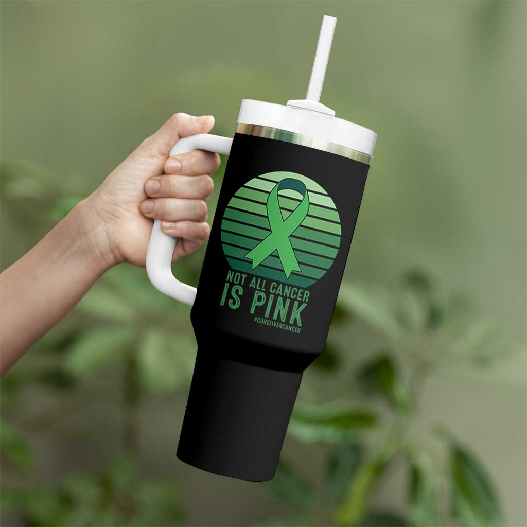 Liver Cancer Awareness Tumbler With Handle Not All Cancer Is Pink Ribbon Support Gift