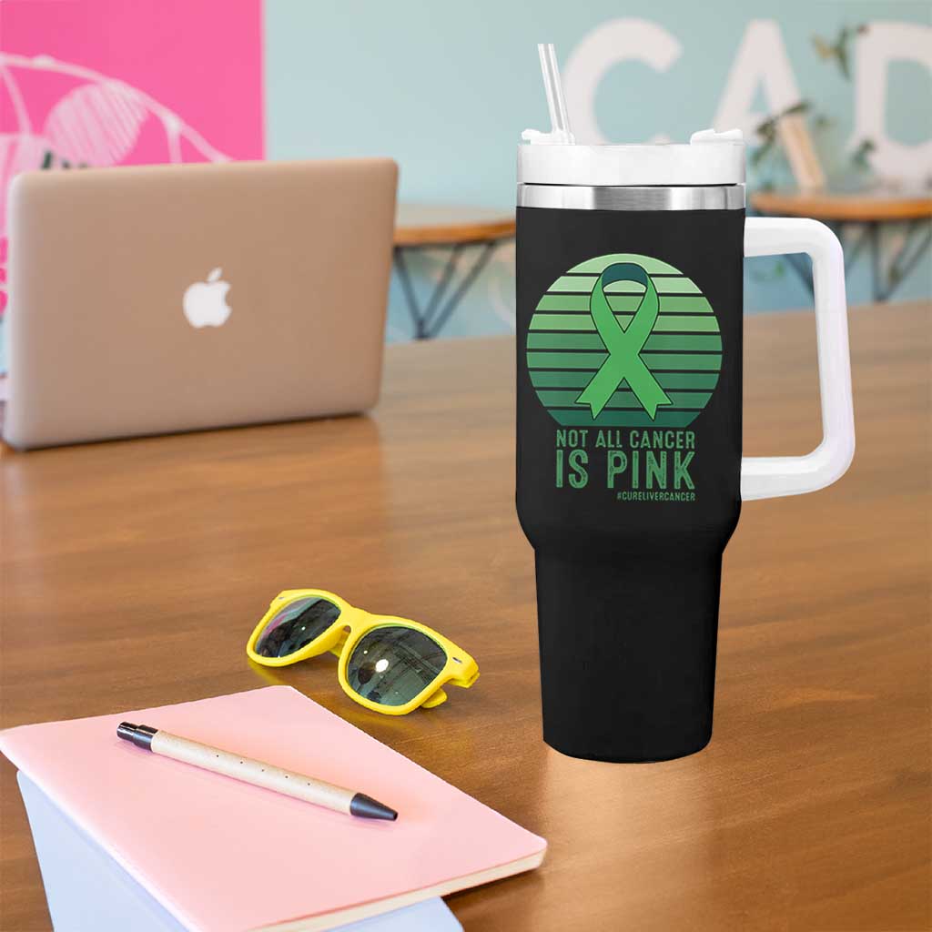 Liver Cancer Awareness Tumbler With Handle Not All Cancer Is Pink Ribbon Support Gift