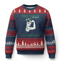 Liver Cancer Warrior Woman Gift Ugly Christmas Sweater Too Tough For Cancer Im A Survivor