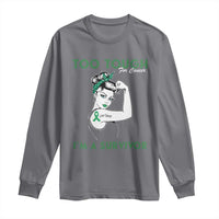 Liver Cancer Warrior Woman Gift Long Sleeve Shirt Too Tough For Cancer Im A Survivor