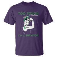 Liver Cancer Warrior Woman Gift T Shirt Too Tough For Cancer Im A Survivor