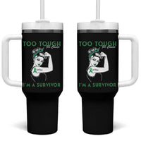Liver Cancer Warrior Woman Gift Tumbler With Handle Too Tough For Cancer Im A Survivor