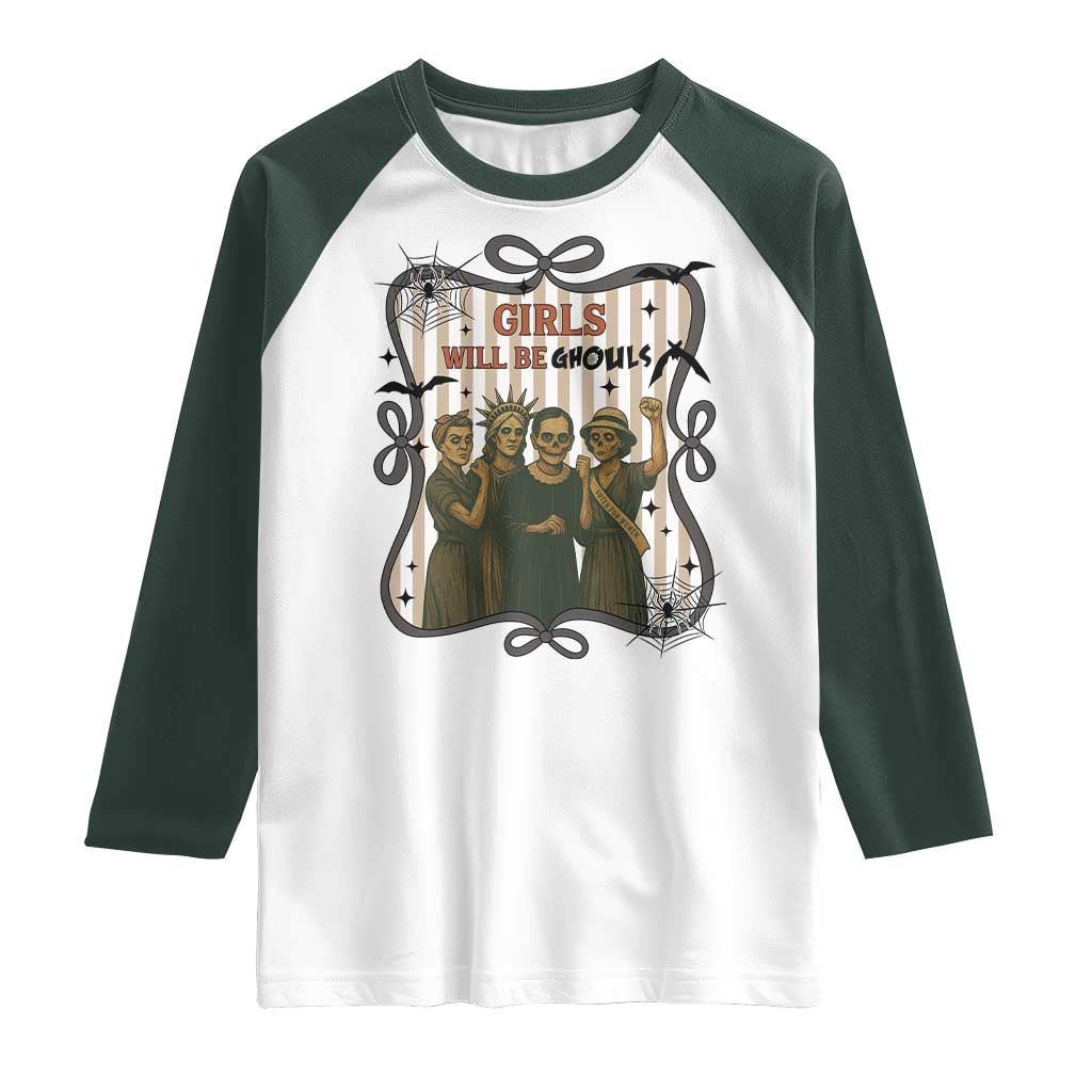 Halloween Feminist Raglan Shirt Girls Will Be Ghouls Women Empowerment - Wonder Print Shop