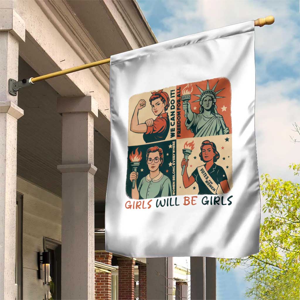 Girls Will Be Girls Garden Flag Patriotic Feminist USA Women - Wonder Print Shop