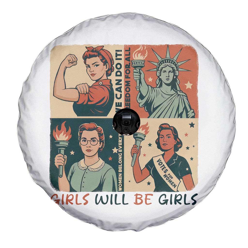 Girls Will Be Girls Spare Tire Cover Patriotic Feminist USA Women - Wonder Print Shop