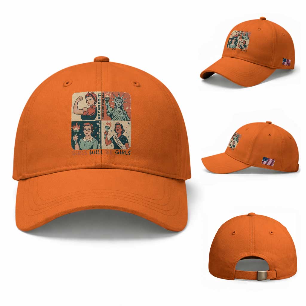 Girls Will Be Girls Baseball Cap Patriotic Feminist USA Women