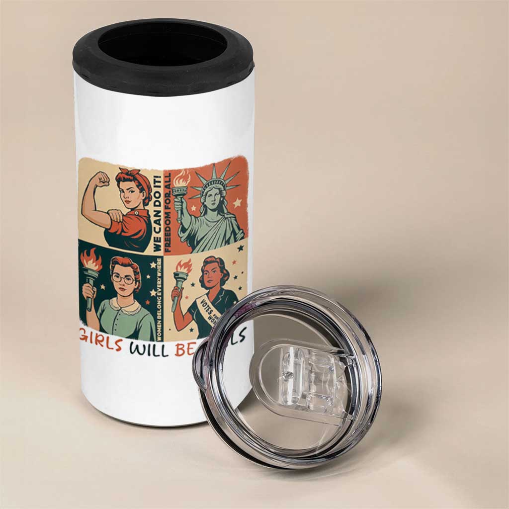 Girls Will Be Girls 4 in 1 Can Cooler Tumbler Patriotic Feminist USA Women