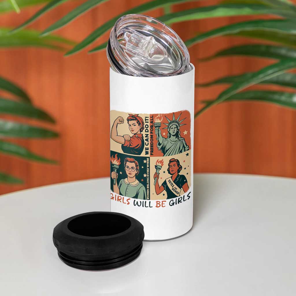 Girls Will Be Girls 4 in 1 Can Cooler Tumbler Patriotic Feminist USA Women