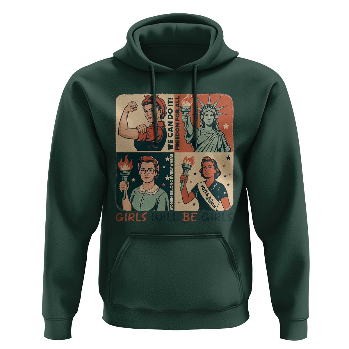 Girls Will Be Girls Hoodie Patriotic Feminist USA Women - Wonder Print Shop